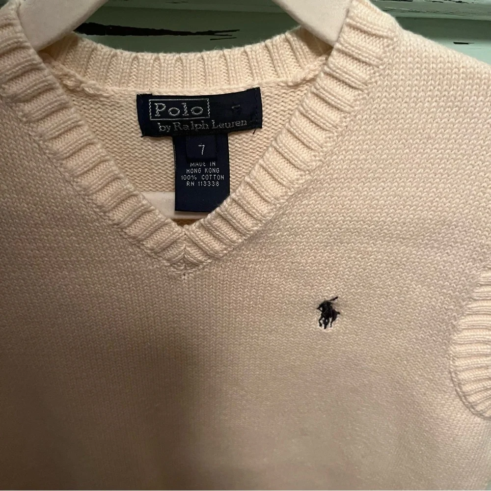 Polo Ralph Lauren Cream Sleeveless Sweater Vest. Boys size 7.